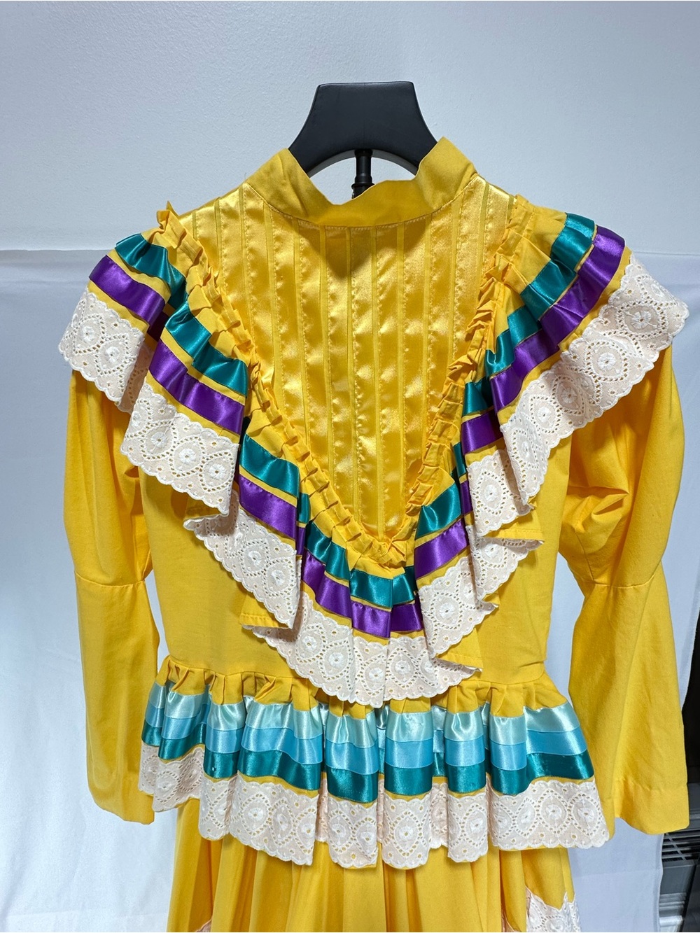 #201 Yellow Jalisco Folkloric Dance Dress Double Circle Skirt - Picture 2 of 8